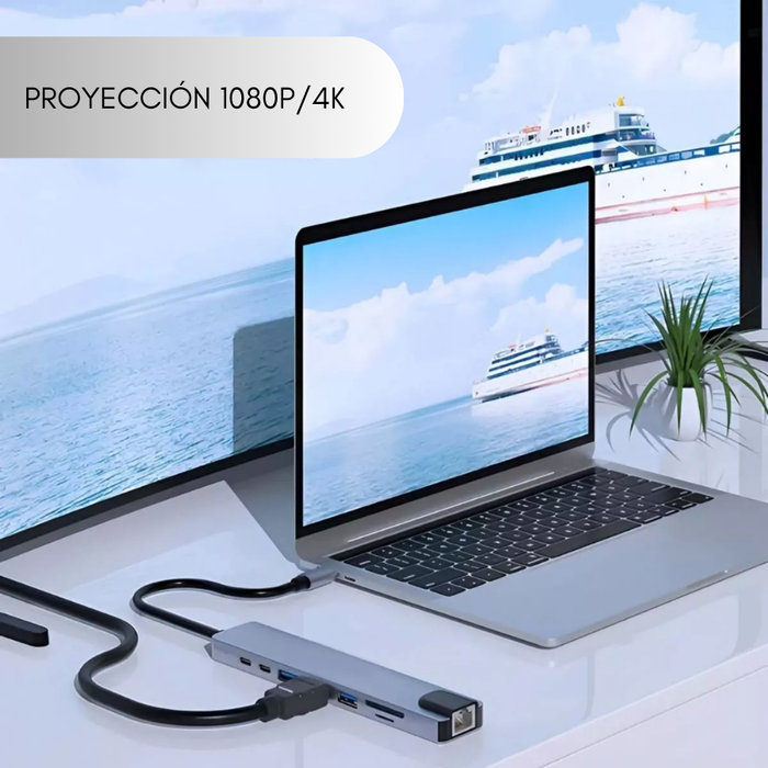 Hub Adaptador Usb Tipo C 8 En 1 Para Mac Macbook Windows