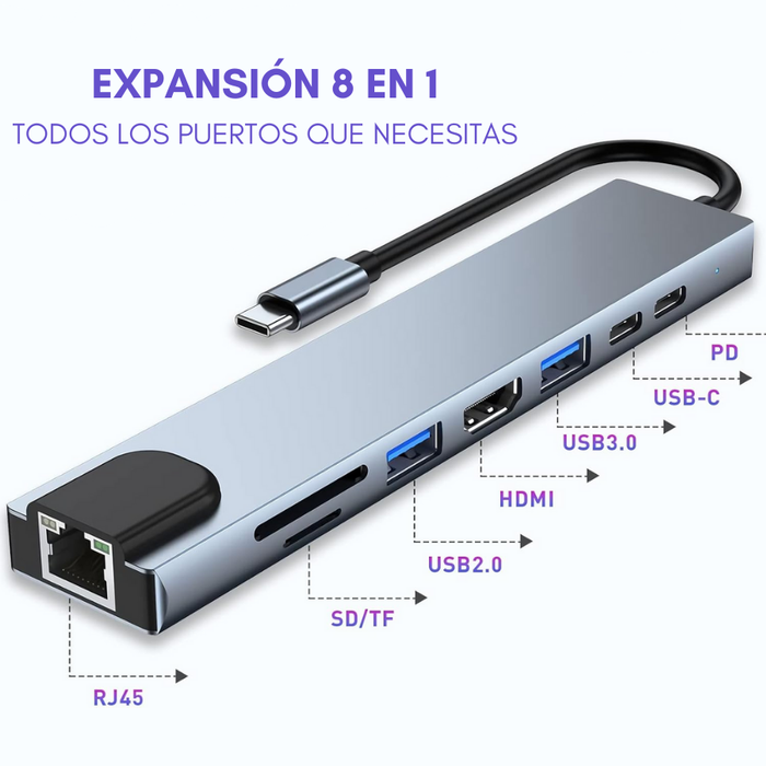 Hub Adaptador Usb Tipo C 8 En 1 Para Mac Macbook Windows