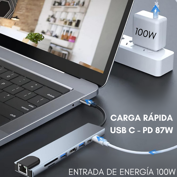 Hub Adaptador Usb Tipo C 8 En 1 Para Mac Macbook Windows