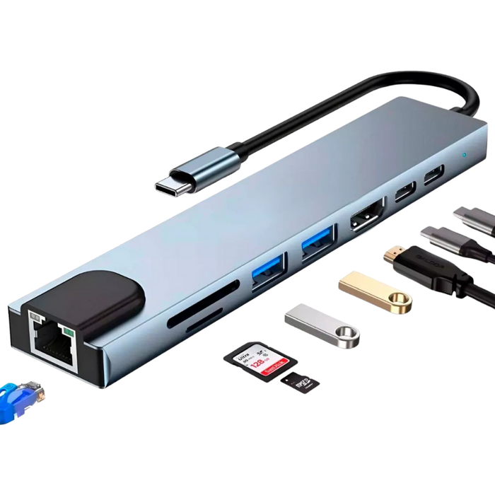 Hub Adaptador Usb Tipo C 8 En 1 Para Mac Macbook Windows