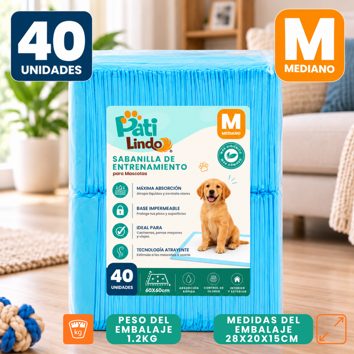 40 Pañales Sabanillas Entrenamiento Absorbentes Mascota Perros 60x60cm
