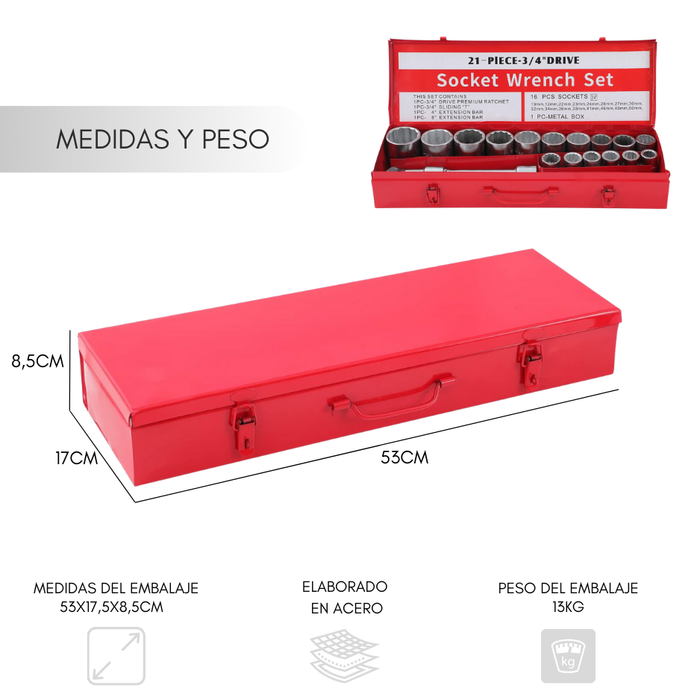 Juego Caja Set Dados 3/4 Profesional 21 Piezas Camion Auto