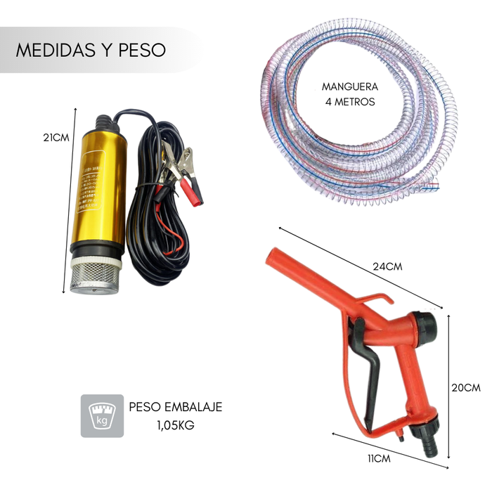 Kit Bomba Trasvasije Diesel Parafina 12v Manguera Pistola