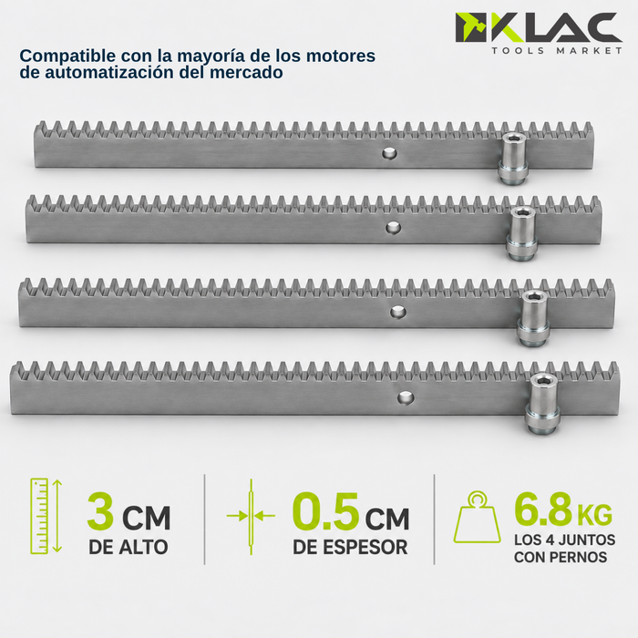 Kit 4 Cremallera Riel Acero Portones Eléctricos 1 Metro C/u