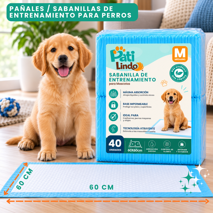 40 Pañales Sabanillas Entrenamiento Absorbentes Mascota Perros 60x60cm