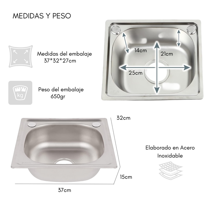 Lavaplatos Sobreponer Simple 37x31 Lavacopa Acero Inoxidable