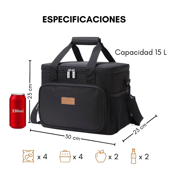 Bolso Lonchera Termico Escolares Trabajo Tela Oxford Negra