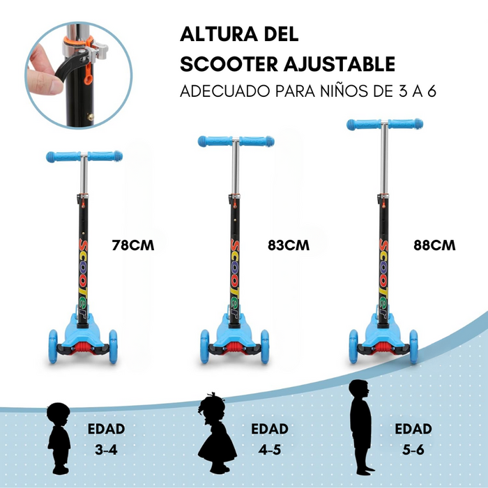 Monopatín Scooter Para Niños 4 Ruedas Luz Led