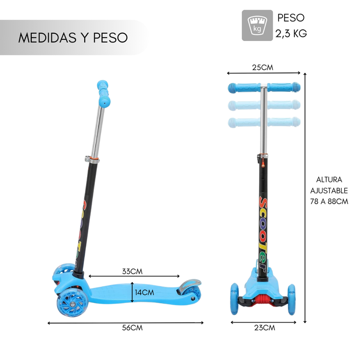 Monopatín Scooter Para Niños 4 Ruedas Luz Led