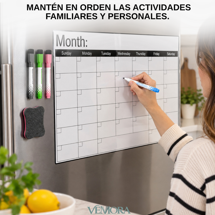 Pizarra Calendario Mensual Magnética Para Refrigerador con Marcadores y Borrador