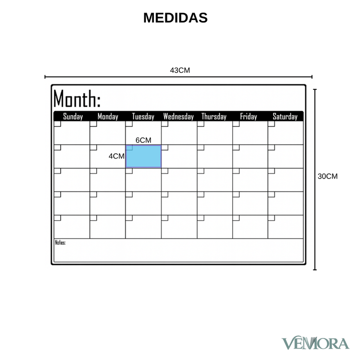 Pizarra Calendario Mensual Magnética Para Refrigerador con Marcadores y Borrador