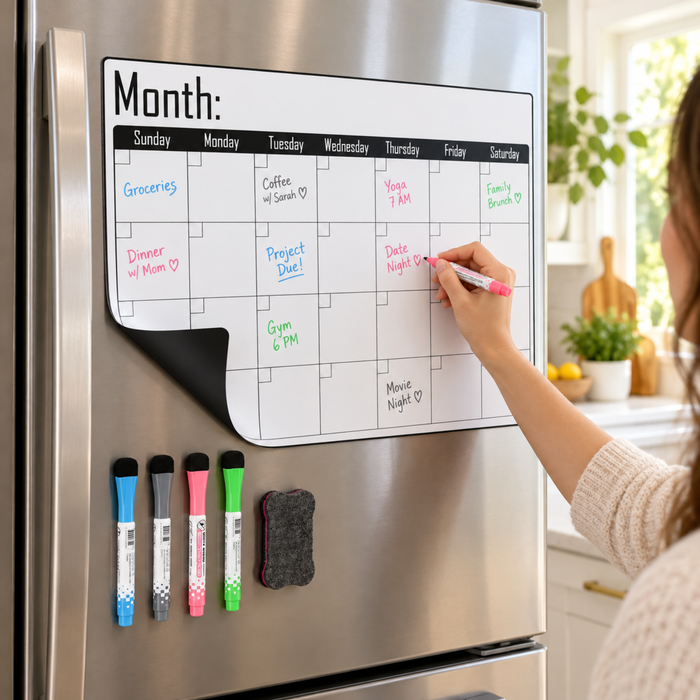 Pizarra Calendario Mensual Magnética Para Refrigerador con Marcadores y Borrador