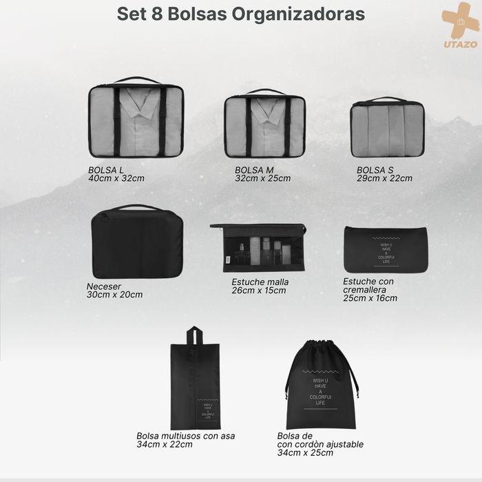 Pack Maletas Viaje 26in Bodega Y 20in Cabina + 8 Accesorios Negro