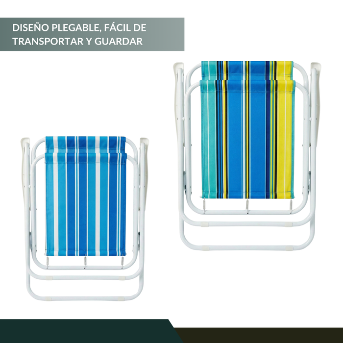 Pack X2 Silla Camping Plegable Playa Piscina Portátil Azul Y Amarilla