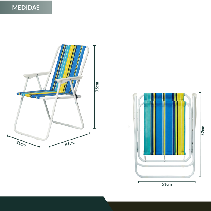 Pack X2 Silla Camping Plegable Playa Piscina Portátil Azul Y Amarilla