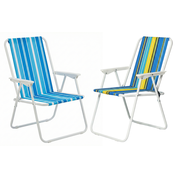 Pack X2 Silla Camping Plegable Playa Piscina Portátil Azul Y Amarilla