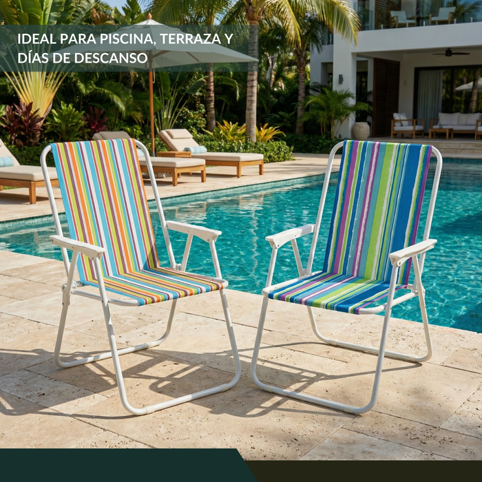 Pack X2 Silla Camping Plegable Playa Piscina Portátil Verde Y Roja