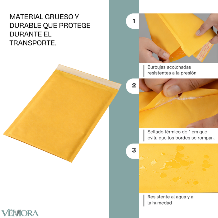 Pack 50 Sobre Kraft Acolchado Con Burbujas Para Envíos Amarillo 16x16 cm