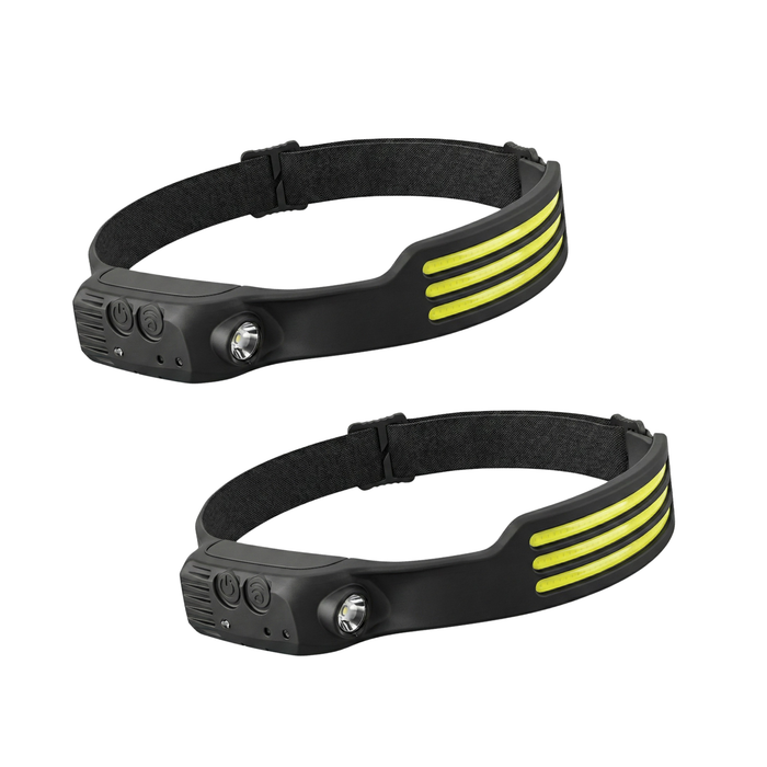 Pack X2 Linterna Recargable Cabeza Led 3 Tiras Sensor Usb C Blanco Led Negro