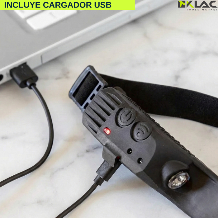 Pack X5 Linterna Recargable Cabeza Led 3 Tiras Sensor Usb C Blanco Led Negro