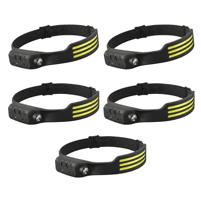 Pack X5 Linterna Recargable Cabeza Led 3 Tiras Sensor Usb C Blanco Led Negro