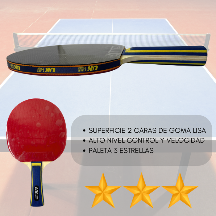 Paleta Ping Pong Premium Clásica 3 Estrellas Goma Lisa