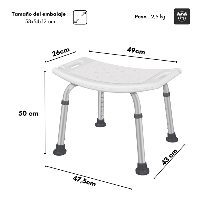 Silla Baño Ajustable Antideslizante Soporte De Ducha 130 Kg Blanco