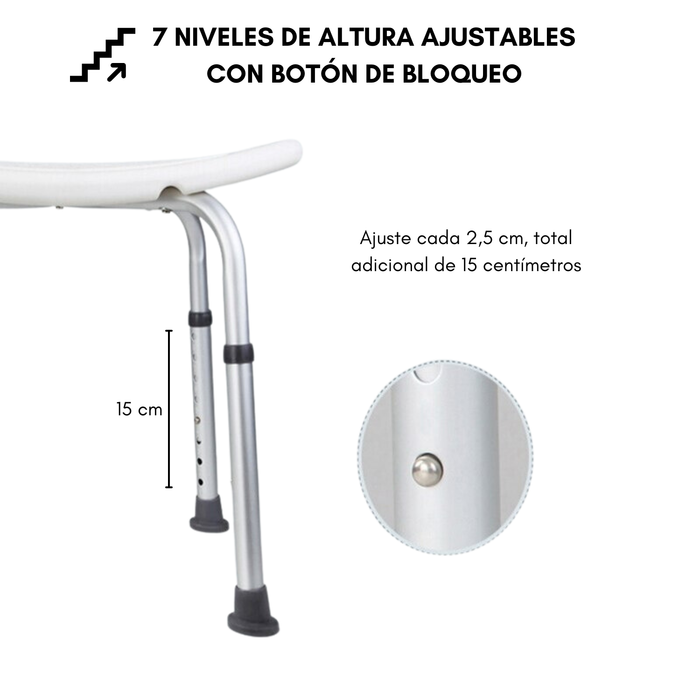 Silla Baño Ajustable Antideslizante Soporte De Ducha 130 Kg Blanco