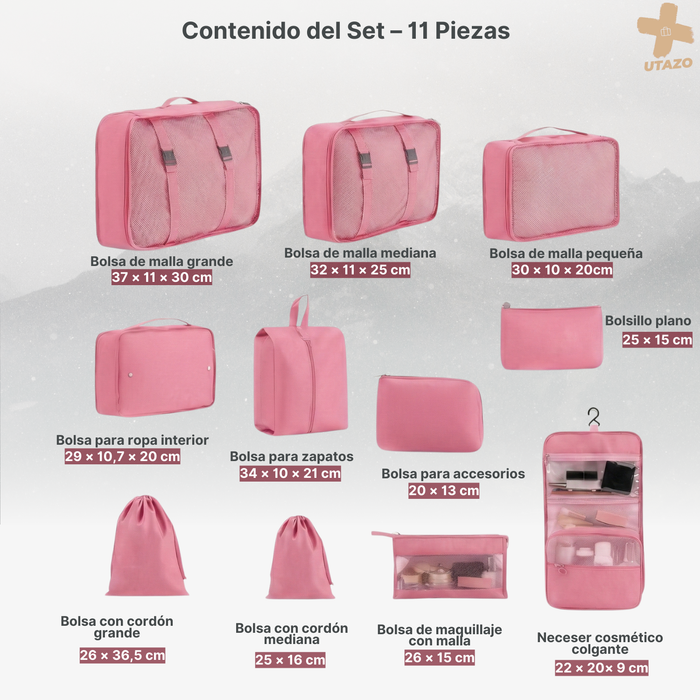 Set 11 Organizador Maleta Bolsos Viaje Organizadores Utazo® Rosa