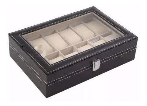 Caja Organizadora 12 Relojes Joyas Ecocuero y Vidrio