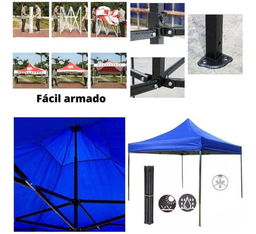 Pack Toldo Plegable Metálico 3*3 mt con Lona Impermeable + Paredes Laterales