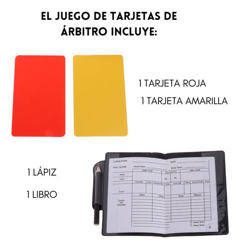 5 Set Tarjetas Árbitro Futbol  Roja Amarilla + Papel + Lápiz