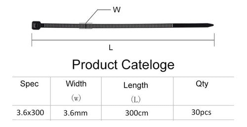 30 Bridas Amarras Cables Cremallera Resistentes 3.6mm x 300mm