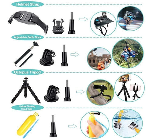 Kit 49 Accesorios Cámara Deportiva Acción Gopro + Maleta