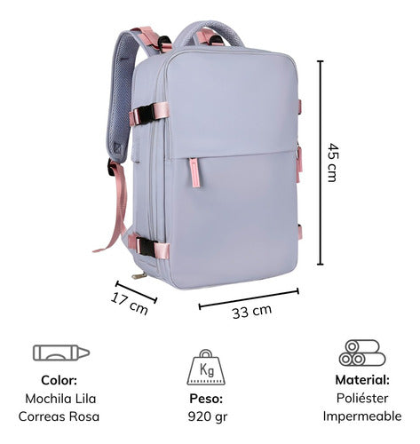 Mochila Cabina Bolso Mujer Viaje Avion 20lt Puerto Usb Utazo