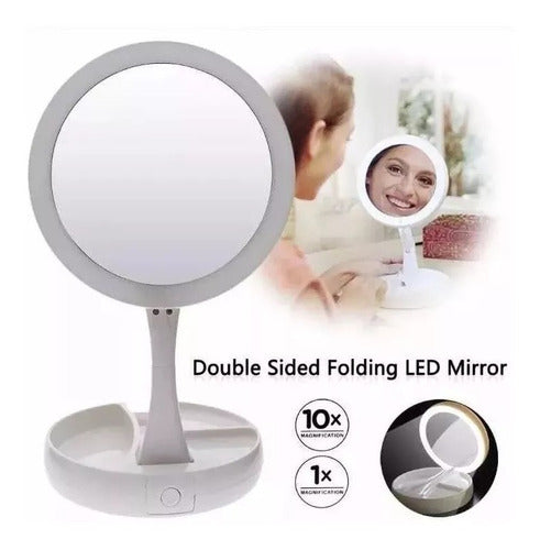 Espejo con Luz Led para Maquillaje Plegable + Aumento X 10