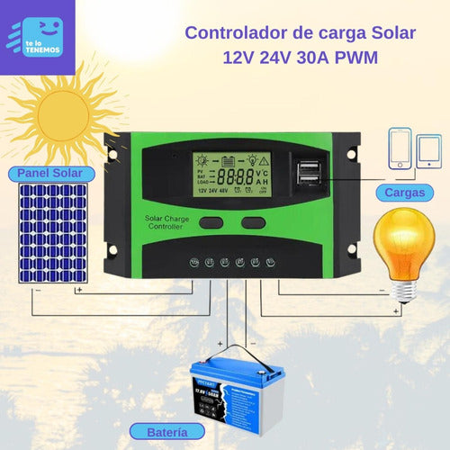 Controlador Regulador Carga Panel Solar Digital 12v 24v 30a