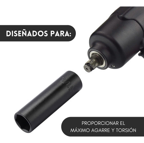 Juego Set Dados de Impacto 1/2, 10 Piezas de 8 a 24 mm