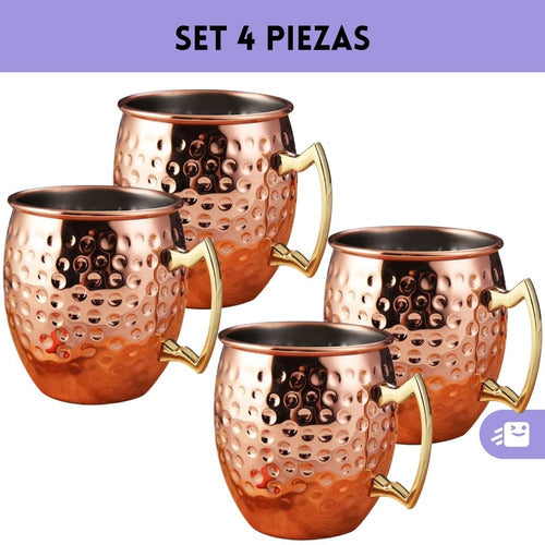 Set 4 Vasos Cobre Moscow Mule 600ml Premium Coctel Tragos