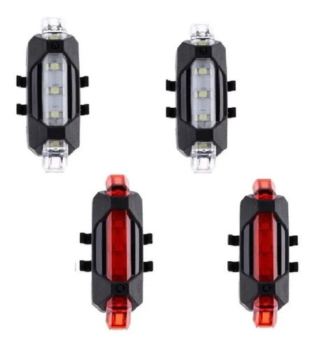 4 Luces Led USB Recargables para Bicicleta Casco Advertencia 2 Roja 2 Blanca
