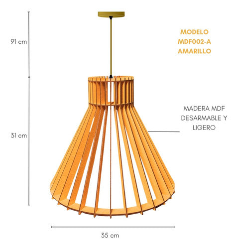 Lámpara de Techo Colgante Madera Mdf Minimalista Hogar Restaurant 002a + Ampolleta Vintage G80