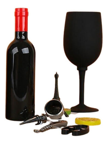 Set Kit 5 Pcs Sacacorcho Descorchador + Estuche Botella Vino