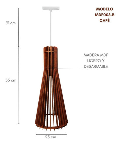 Lámpara de Techo Colgante Madera Mdf Minimalista Hogar Restaurant 003b + Ampolleta Vintage St64