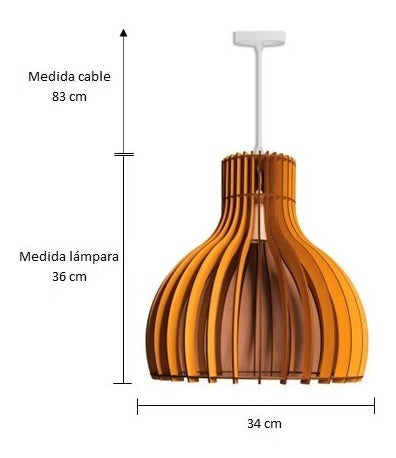 Lámpara de Techo Colgante Madera Mdf Minimalista Hogar Restaurant 009a + Ampolleta