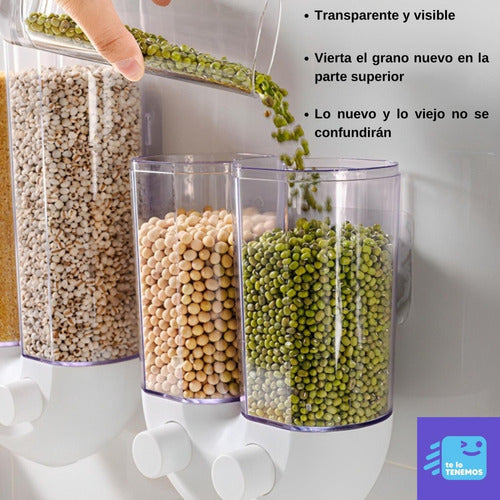 Dispensador de Pared p/Cereal Granos Dulces Frutos Secos 1300 ml