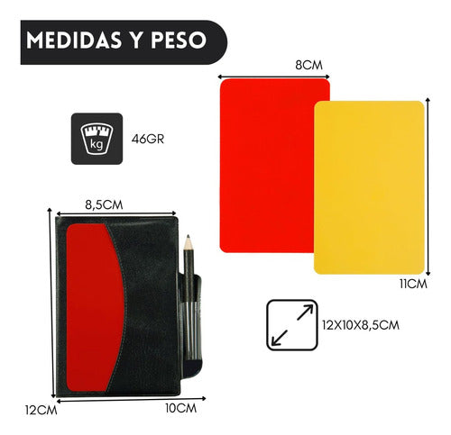 5 Set Tarjetas Árbitro Futbol  Roja Amarilla + Papel + Lápiz