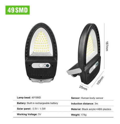 Foco Solar 49 Led 73.5W Ip65 + Soporte + Control