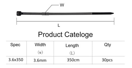 30 Bridas Amarras Cables Cremallera Resistentes 3.6 mm x 350 mm