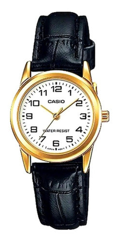 Reloj Casio Mujer Análogo Ltp-v001gl-7bu Cuero Negro