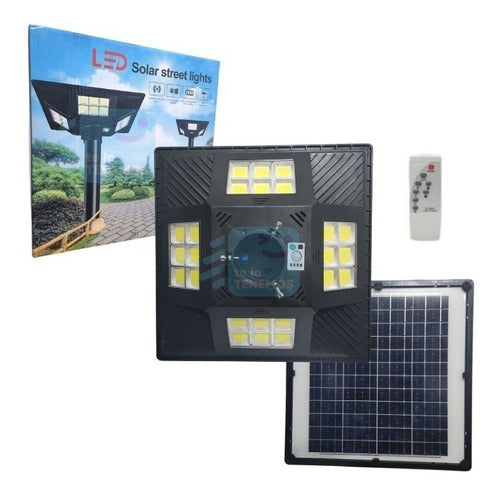 Foco Solar 800 Lum 500W Ip65 4 Paneles 360° c/Sensor + Soporte + Control